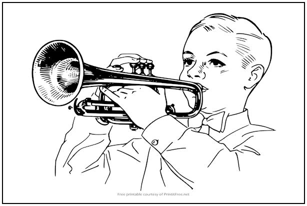 Boy with Cornet Coloring Page