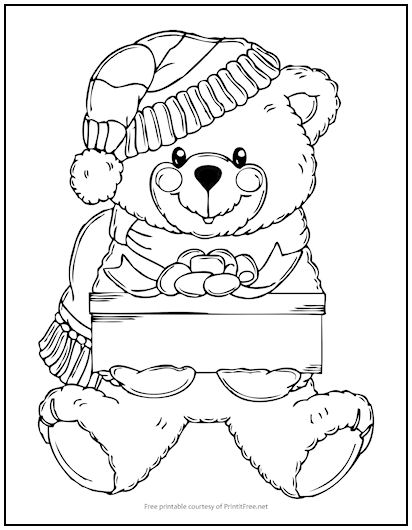 Christmas Bear Coloring Page