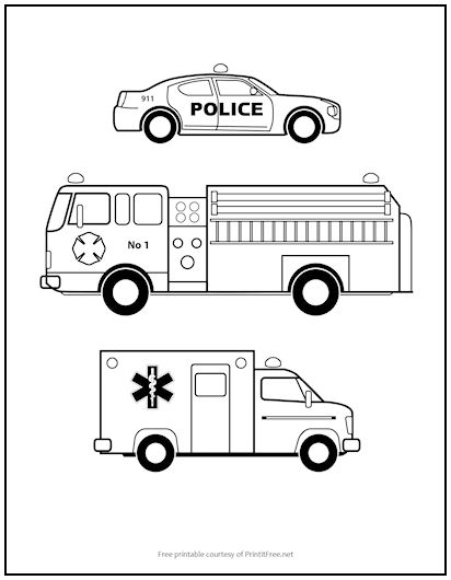 Emergency Vehicles Coloring Page