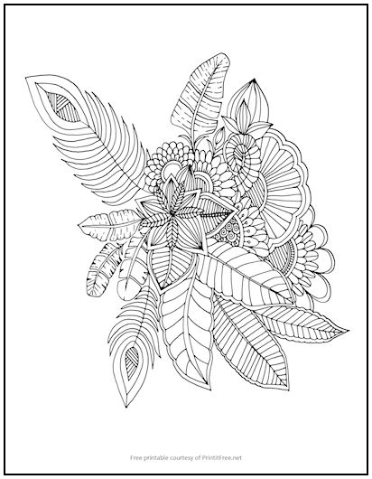 Feathers and Flowers Coloring Page
