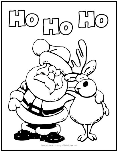 Santa and Reindeer Coloring Page