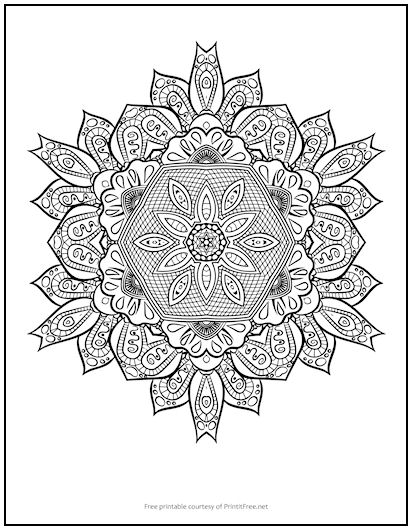 Hexagon Mandala Coloring Page