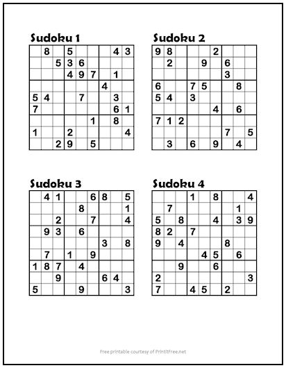 Sudoku Puzzles #1-4 (Easy)