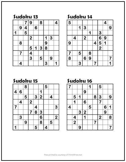 Sudoku Puzzles #13-16 (Easy)