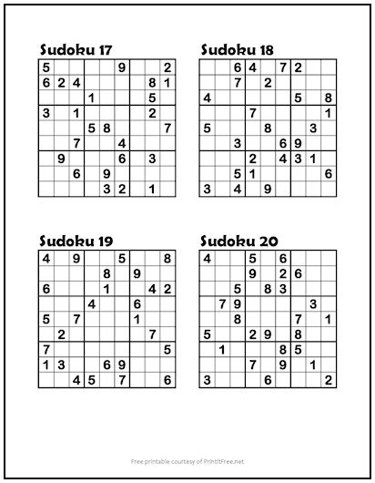 20 Free Printable Sudoku Puzzles for All Levels