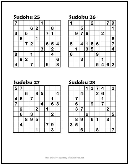Sudoku Puzzles #25-28 (Medium)