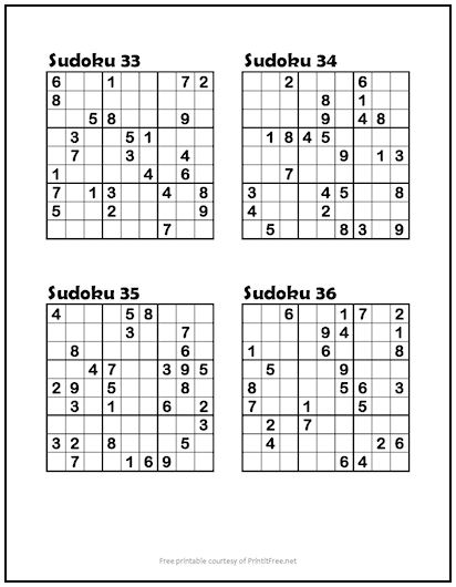 Sudoku Puzzles #33-36 (Medium) Free