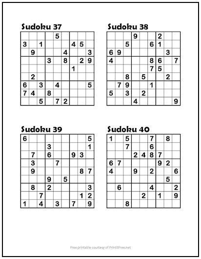 Printable Medium Sudoku Puzzles