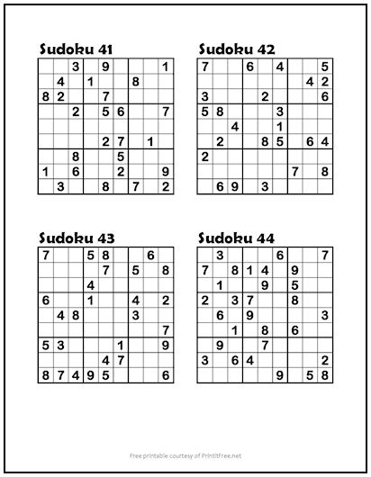 Sudoku Puzzles #41-44 (Medium) | Print it Free