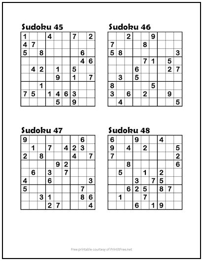 Sudoku Puzzles #45-48 (Medium)