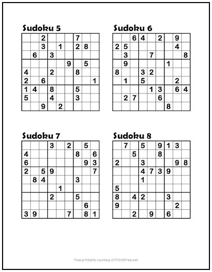 Sudoku Puzzles #5-8 (Easy)