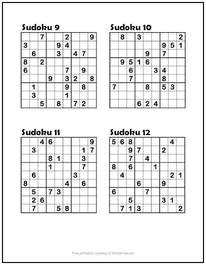 Sudoku Puzzles #9-12 (Easy)