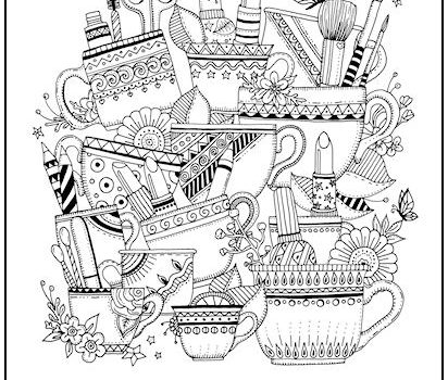 Teacups & Cosmetics Coloring Page