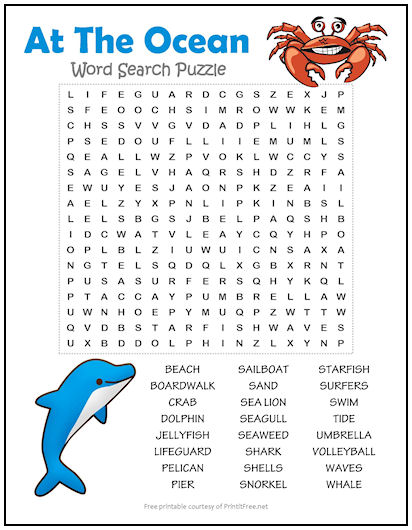 At the Ocean Word Search Puzzle