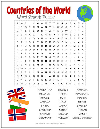 Countries Of The World Word Search Puzzle Print It Free