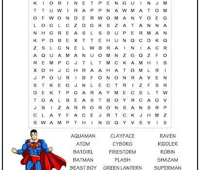 DC Comics Characters Word Search Puzzle