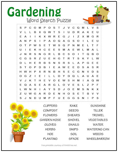 Gardening Word Search Puzzle