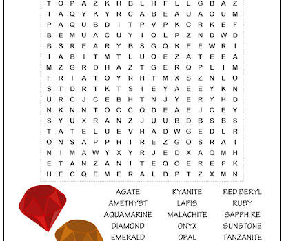 Gemstones Word Search Puzzle