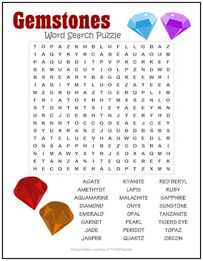 Gemstones Word Search Puzzle