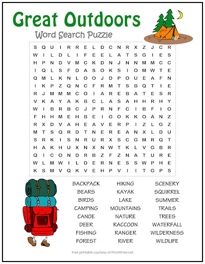 great outdoors word search puzzle print it free