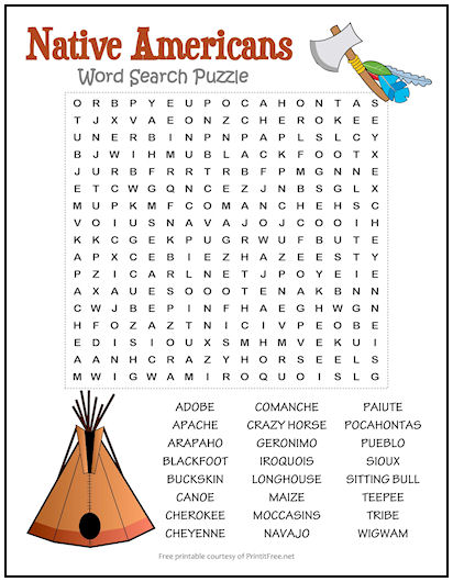 Native Americans Word Search Puzzle