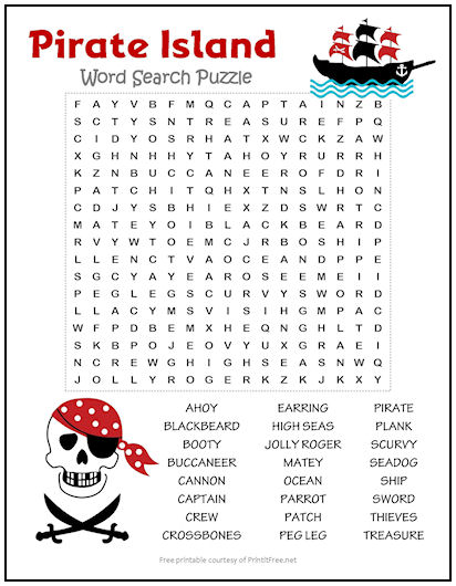 Pirate Island Word Search Puzzle Print It Free