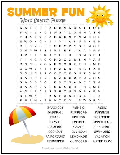 Summer Fun Word Search Puzzle