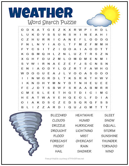Weather Word Search Puzzle Printable Worksheet Free E - vrogue.co