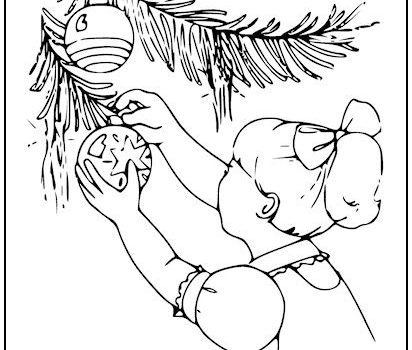 Girl Hanging Christmas Ornaments Coloring Page
