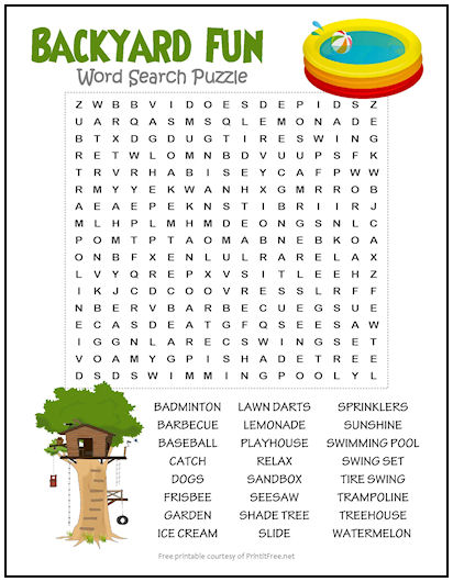 Backyard Fun Word Search Puzzle