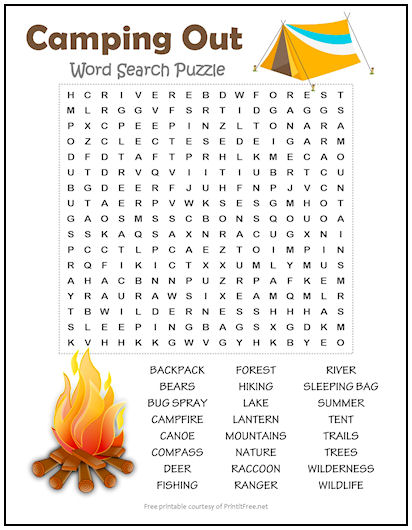 Camping Out Word Search Puzzle Print It Free