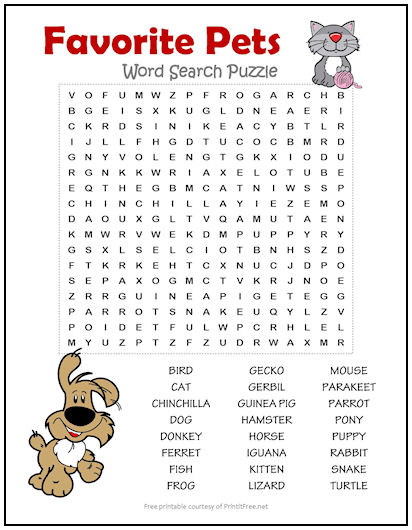 Favorite Pets Word Search Puzzle