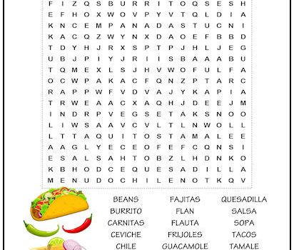 Mexican Foods Word Search Puzzle