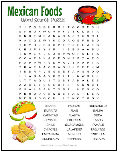 Mexican Foods Word Search Puzzle