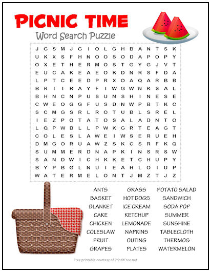 Picnic Time Word Search Puzzle