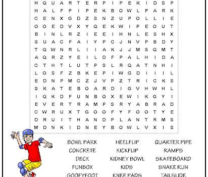 Skatepark Fun Word Search Puzzle