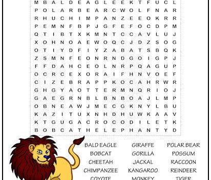 Wild Animals Word Search Puzzle