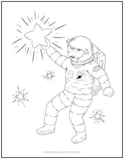 Astronaut in the Stars Coloring Page