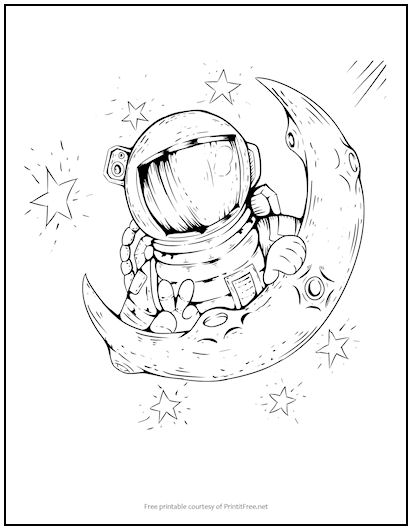 Astronaut with Moon and Stars Coloring Page