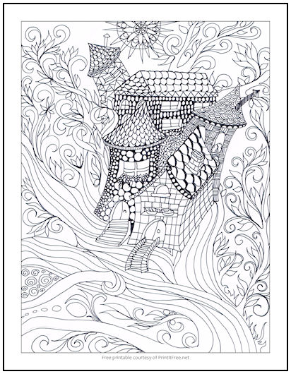 Zentangle Treehouse Coloring Page
