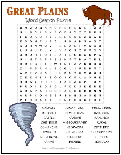 Great Plains Word Search Puzzle
