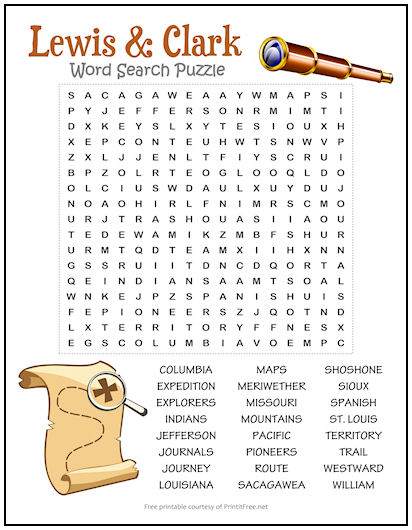 Lewis & Clark Word Search Puzzle