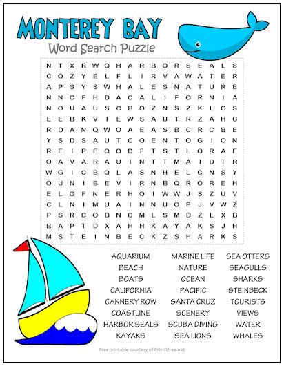 Monterey Bay Word Search Puzzle