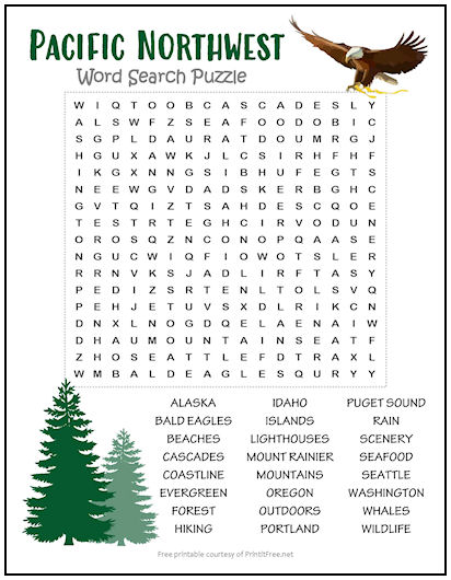 Pacific Northwest Word Search Puzzle