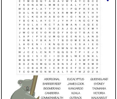 Australia Word Search Puzzle