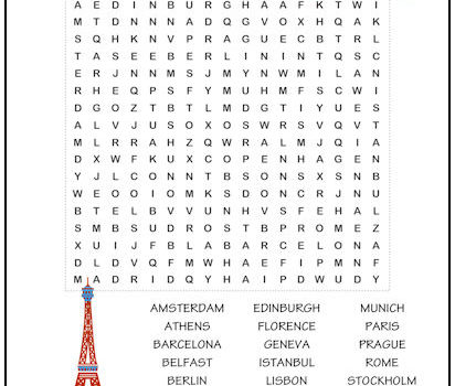 Cities of Europe Word Search Puzzle