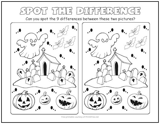 Halloween Graveyard Spot the Difference Picture Puzzle