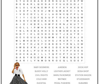 Life in the 1950's Word Search Puzzle
