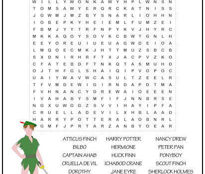 Literary Characters Word Search Puzzle