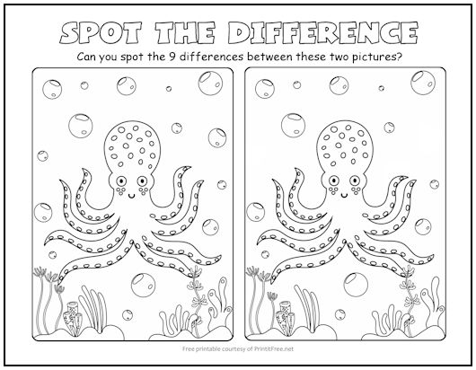 Octopus Spot the Difference Picture Puzzle